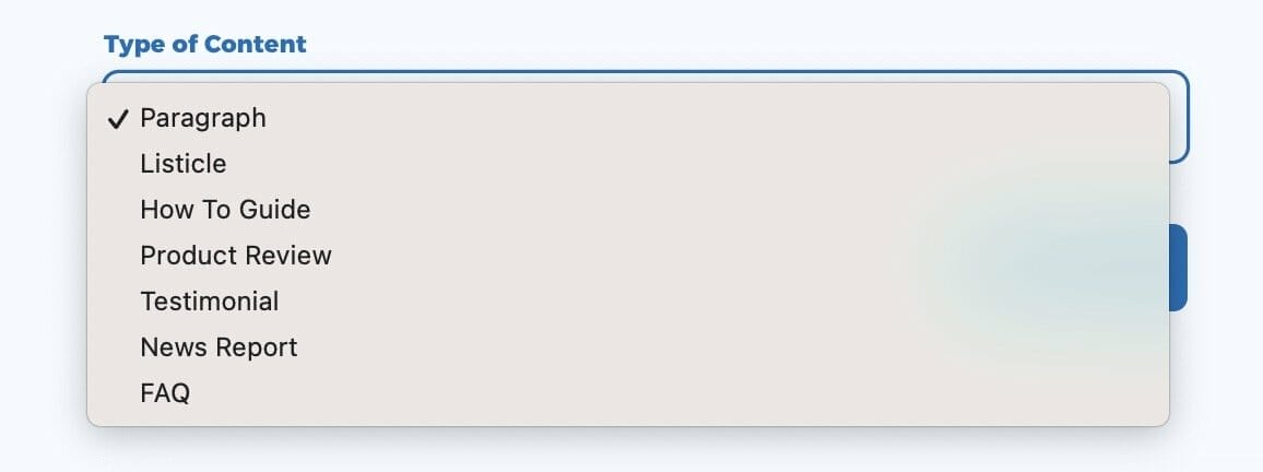 katteb - types of content in article generator